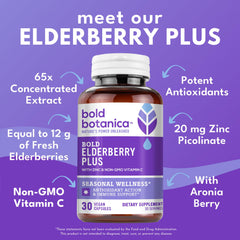 Close-up of Bold Botanica Elderberry Plus capsules inside the bottle