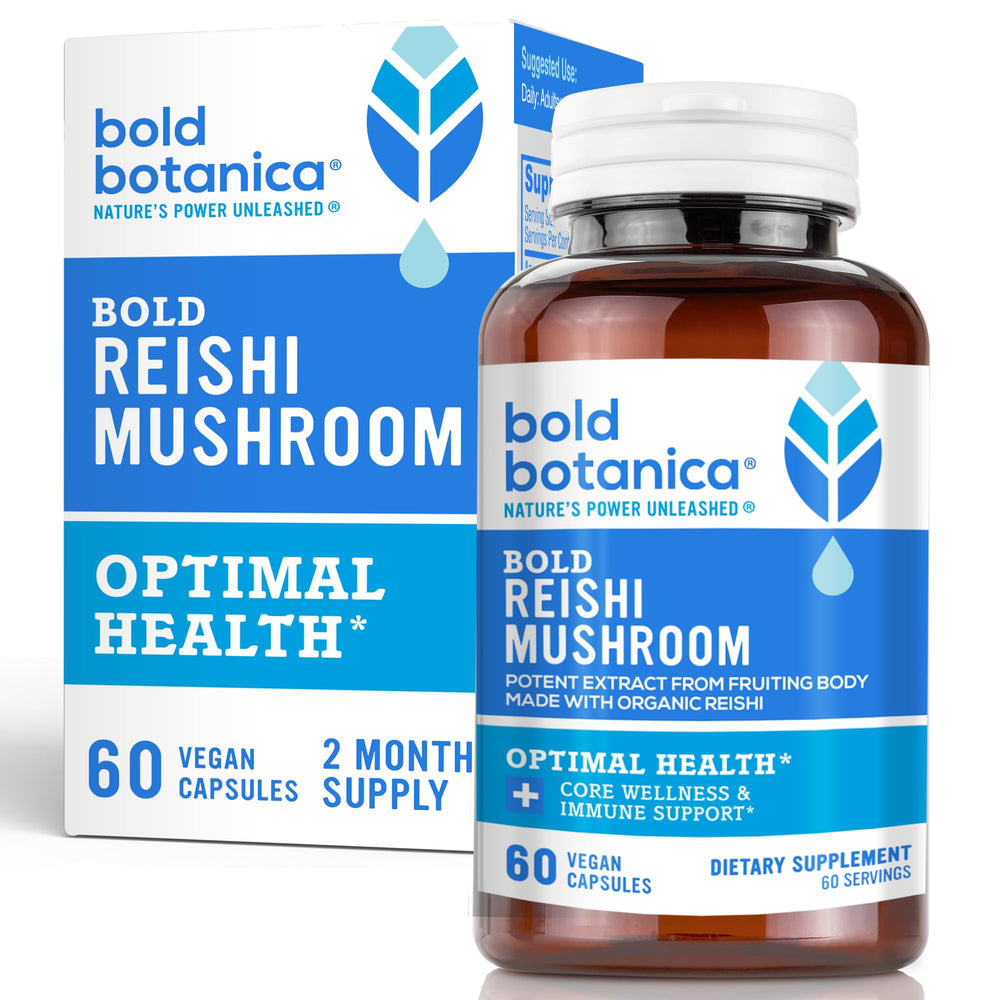 Bold Botanica Reishi Mushroom Capsules bottle with 60 vegan capsules