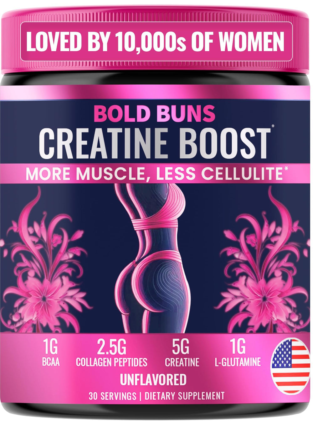 Bold Buns Creatine Women front label showing 30 servings