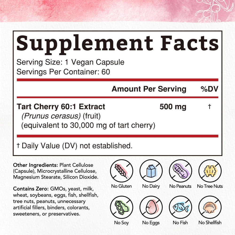 Product label showing 60:1 tart cherry extract