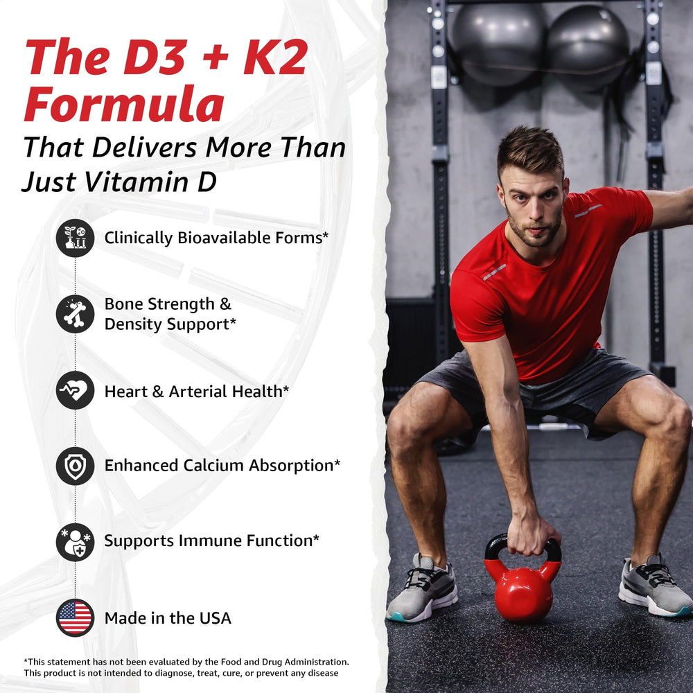 Bone health vitamin D3 and K2 supplement packaging