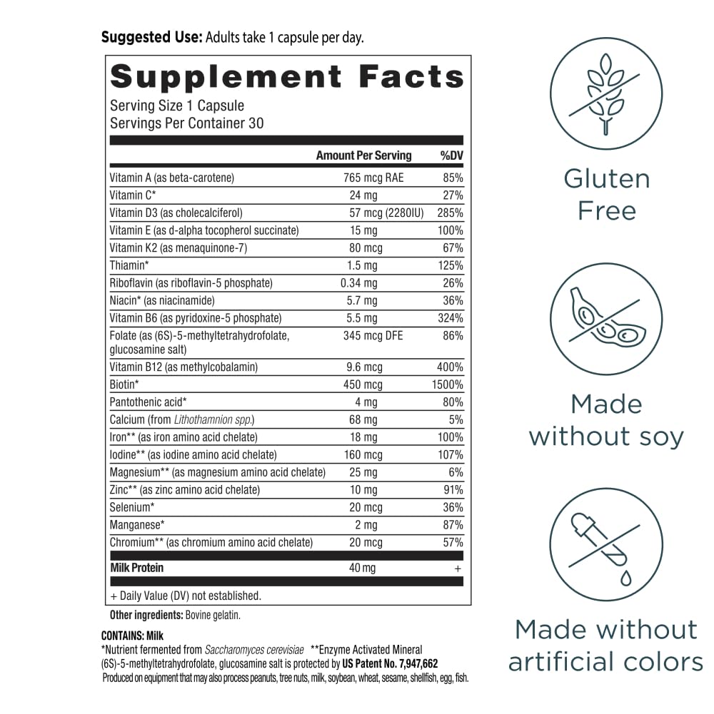 Close-up of the supplement bottle label highlighting 21 vitamins and minerals