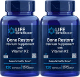 Life Extension Bone Restore Calcium Supplement with Vitamin K2 – 120 capsules, 2-pack bottle