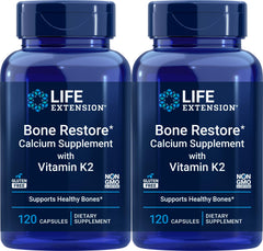 Life Extension Bone Restore Calcium Supplement with Vitamin K2 – 120 capsules, 2-pack bottle