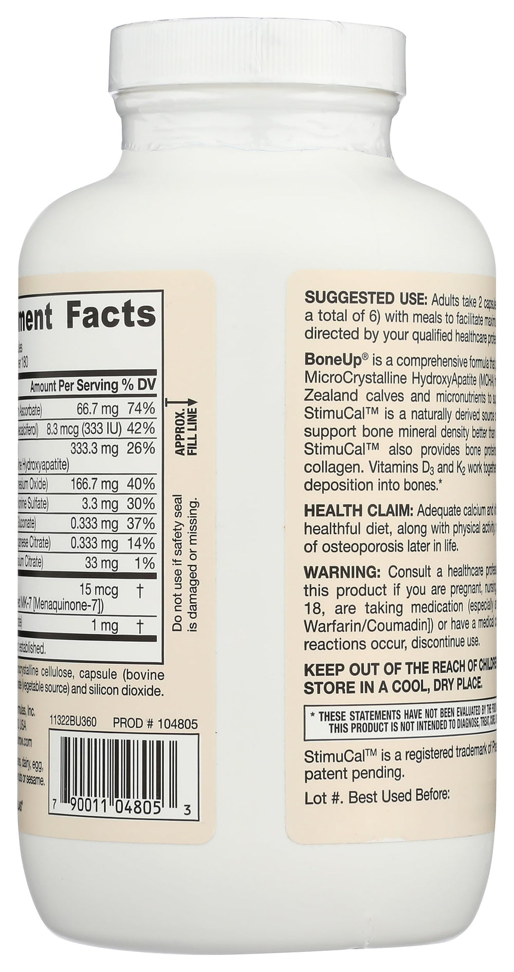BoneUp serving size illustrating 180 servings per bottle