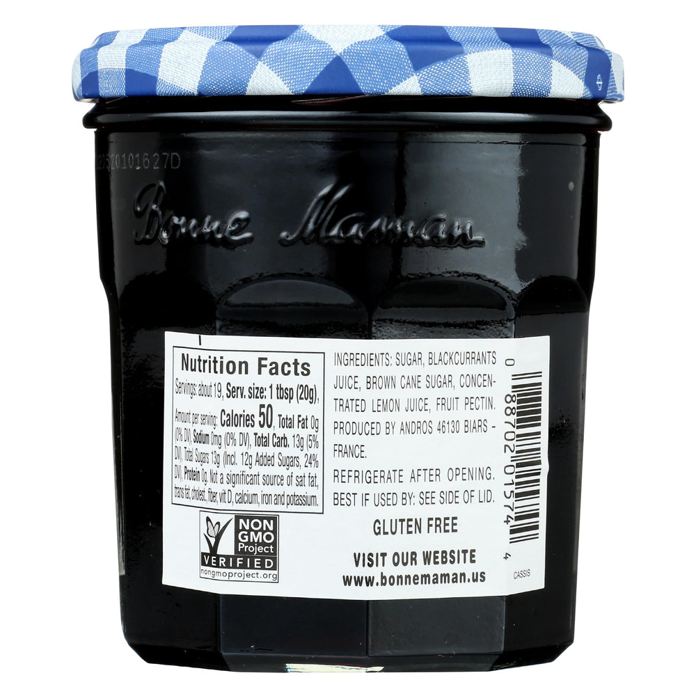 Close-up of Bonne Maman Black Currant Jelly jar texture