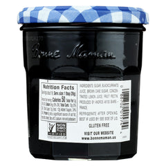 Close-up of Bonne Maman Black Currant Jelly jar texture
