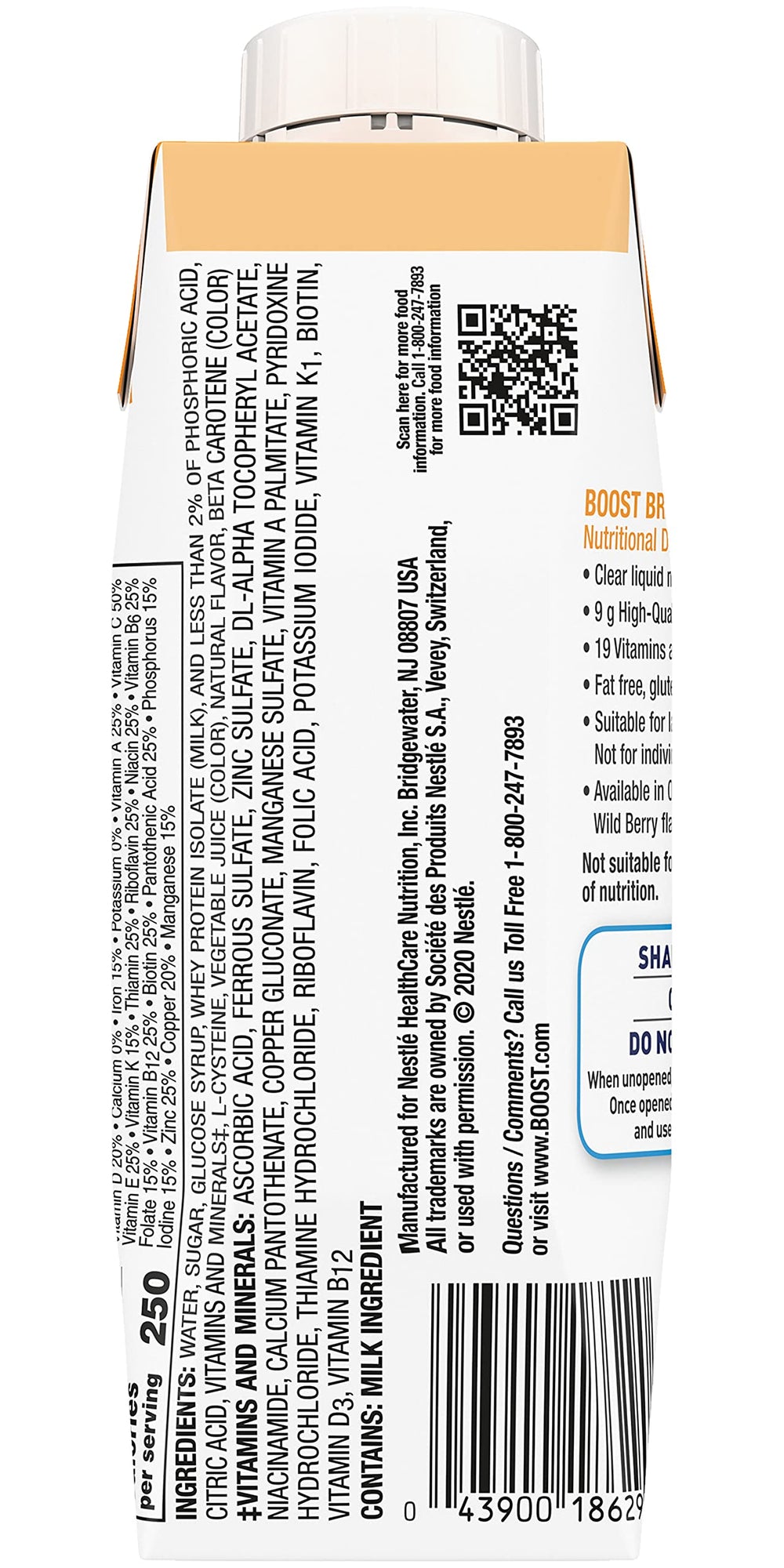 Boost Breeze orange drink being poured into a glass for quick protein and calorie boost.
