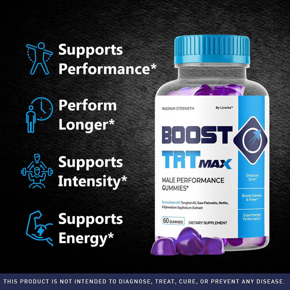 Product label on Boost TRT Max Gummies showing daily 1050 mg formula
