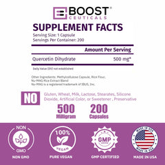 Quercetin 500mg vegan capsules label details