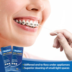 Braces-friendly dental floss in use
