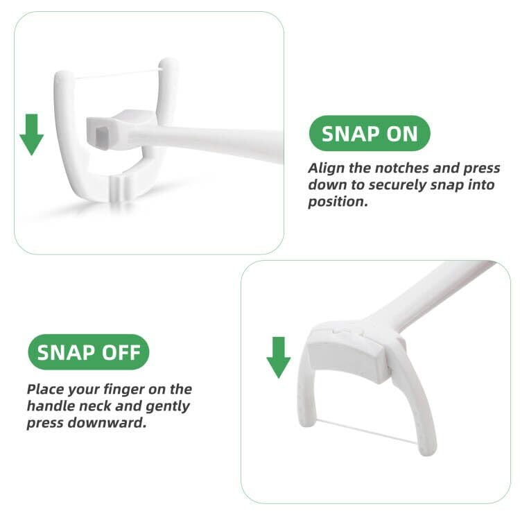 Mint-flavored floss heads designed for hard-to-reach areas