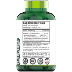 Packaging of tnvitamins Boswellia Serrata 1200 mg capsules – USA-made