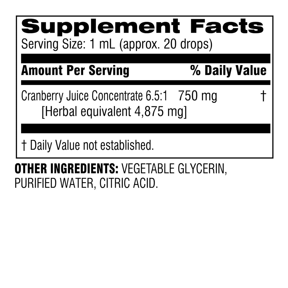 Botanic Choice cranberry liquid extract bottle back label notes alcohol-free formula.