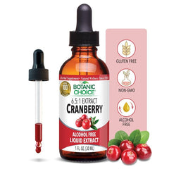 Botanic Choice cranberry liquid extract bottle front view emphasizing urinary tract support.