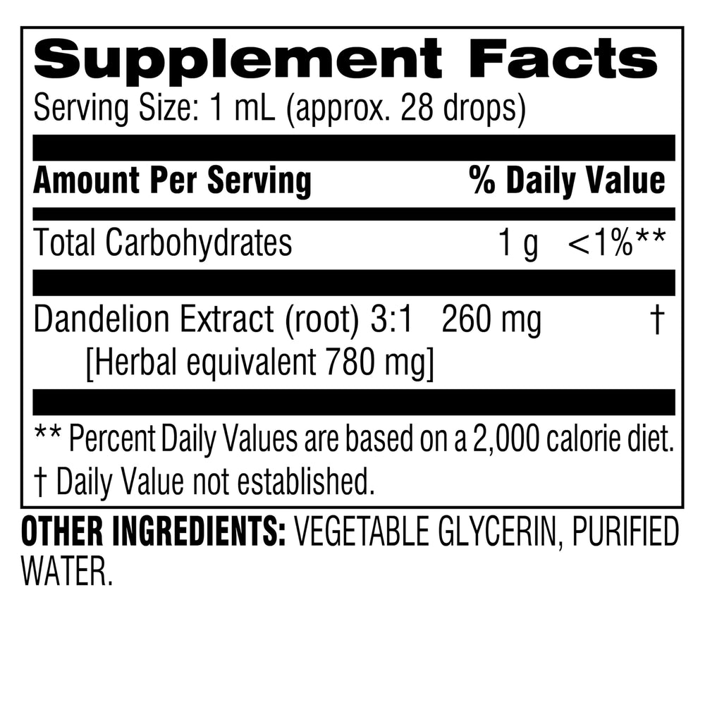 Close-up of 3:1 extract label on dandelion root bottle