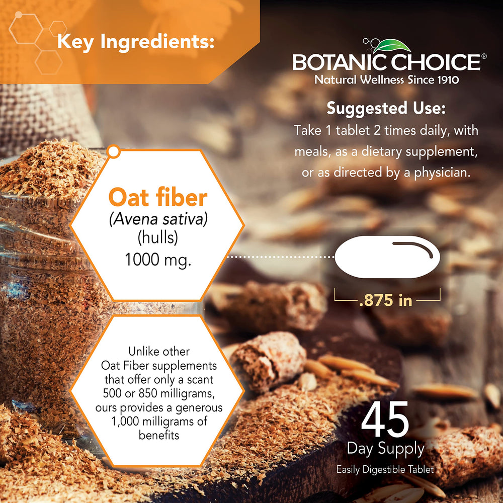 Close-up of Oat Fiber tablets showing 1,000 mg per tablet