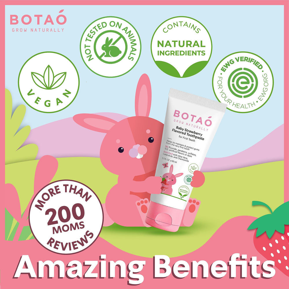 Toddler brushing with BOTAO Strawberry toothpaste