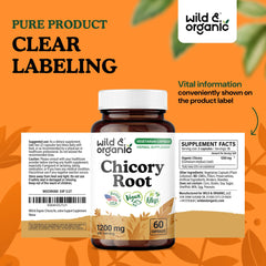 Natural, organic chicory root capsules on white background