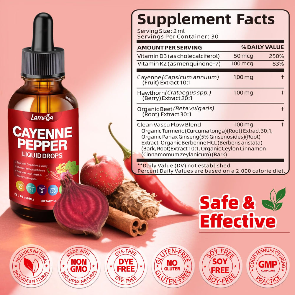 Close-up of Cayenne Pepper Liquid Drops bottle (2 oz)