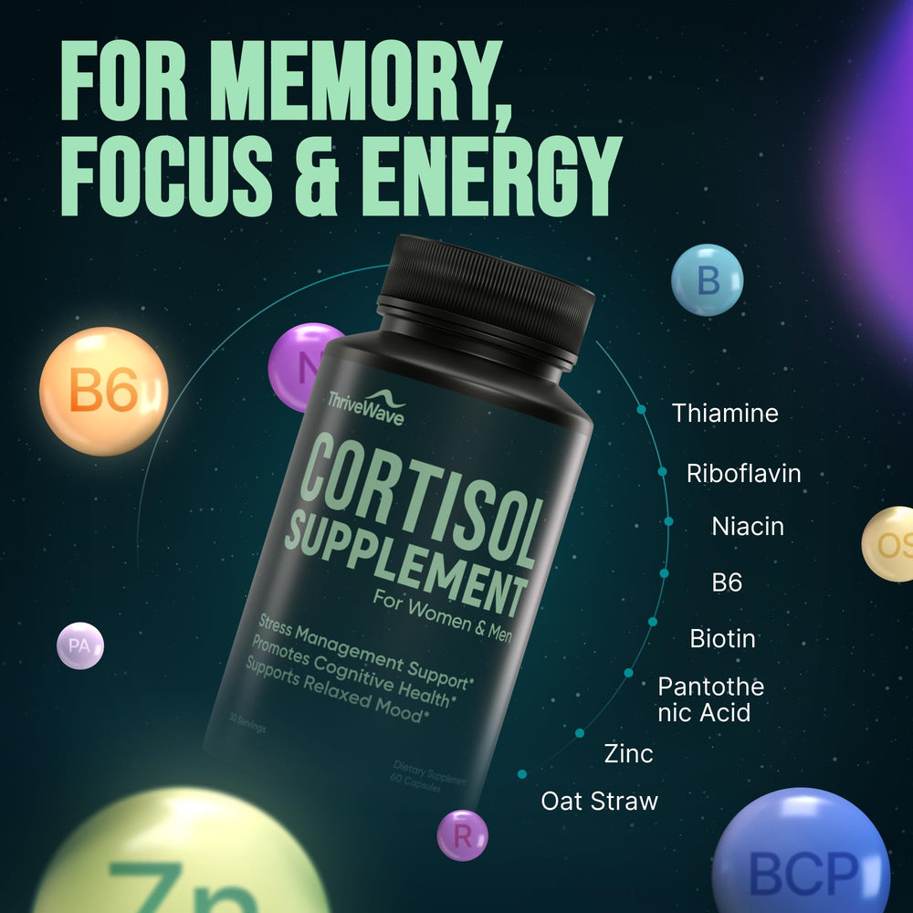 Bottle display showing cortisol stress support capsules