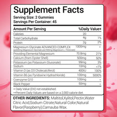 Front view of raspberry flavored magnesium glycinate gummies bottle