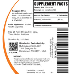 Front view of BulkSupplements Acetyl L-Carnitine 1500mg bottle