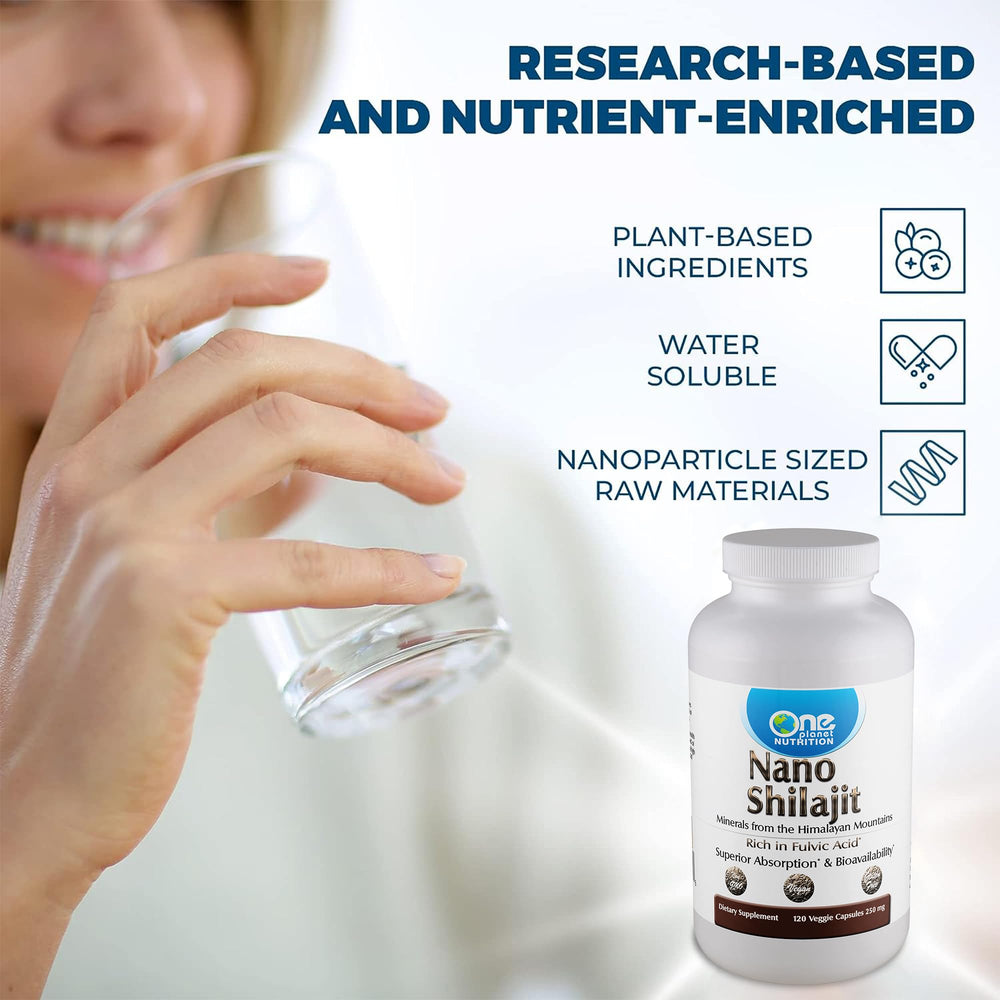 Bottle label for One Planet Nutrition Nano Shilajit 120 servings