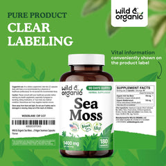 Front bottle view of Wild & Organic Sea Moss Capsules