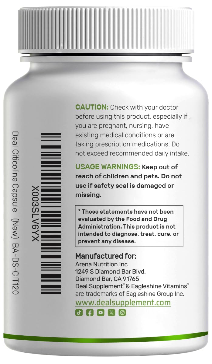 Product bottle with Citicoline CDP Choline label