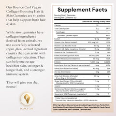 Back view of Bounce Curl gummies packaging focusing on ingredients for skin and hair