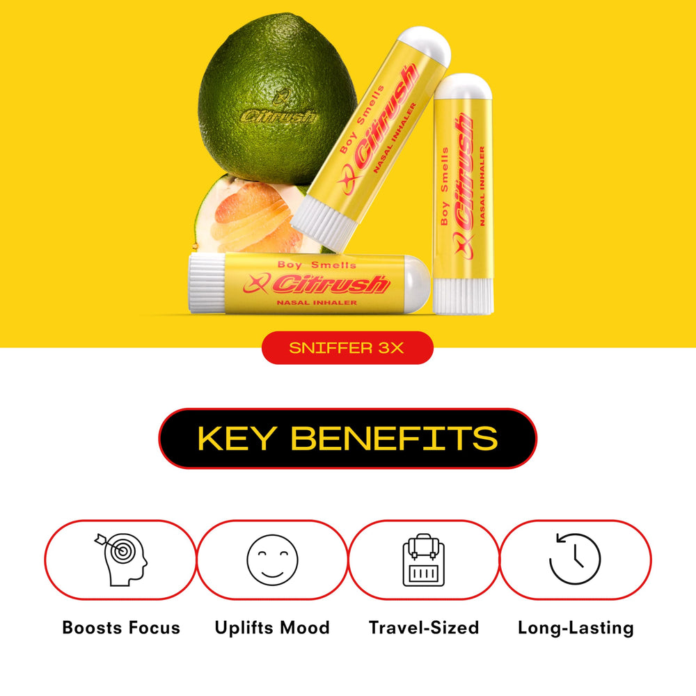 Menthol citrus aroma inhaler held in hand for portability