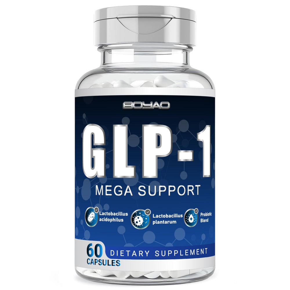 BOYAO GLP-1 capsules bottle front showcases the non-GMO, gluten-free formula for digestive support.