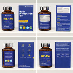 Lifestyle shot of BP-159 bottle with fitness decor