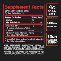 Nutrition label of BPI Best BCAA Shredded caffeine-free formula
