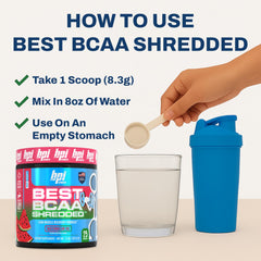 Serving scoop added to water with BPI Best BCAA Shredded Watermelon ICE