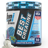 BPI Best Creatine bottle label - Icy Blue Raz flavor