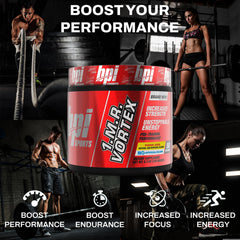 BPI Sports 1.M.R Vortex powder-dissolve highlights smooth energy with minimal crash