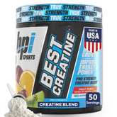 Front view of the BPI Sports Best Creatine bottle with label