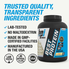 BPI Sports Best Protein with BCAAs per scoop for recovery and muscle support