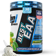 Front view of BPI Sports Essential Amino Acids EAA Powder Sour Power bottle