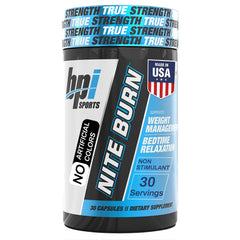 Bottle of BPI Sports Nite Burn nighttime fat burner with label visible