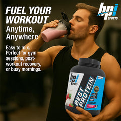 BPI Best Protein label highlights no maltodextrin or fillers for clean nutrition.
