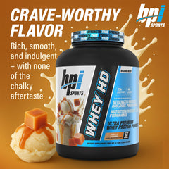 BPI Sports Whey HD shake glass showcases post-workout recovery drink.