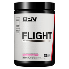 BPN Flight Pre Workout Pink Lemonade bottle front with 30 servings.