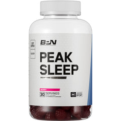 Front view of BPN Peak Sleep Gummy Berry bottle