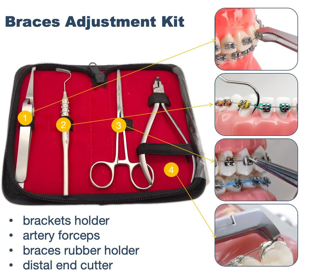 Brackets holder and artery forceps from the braces kit