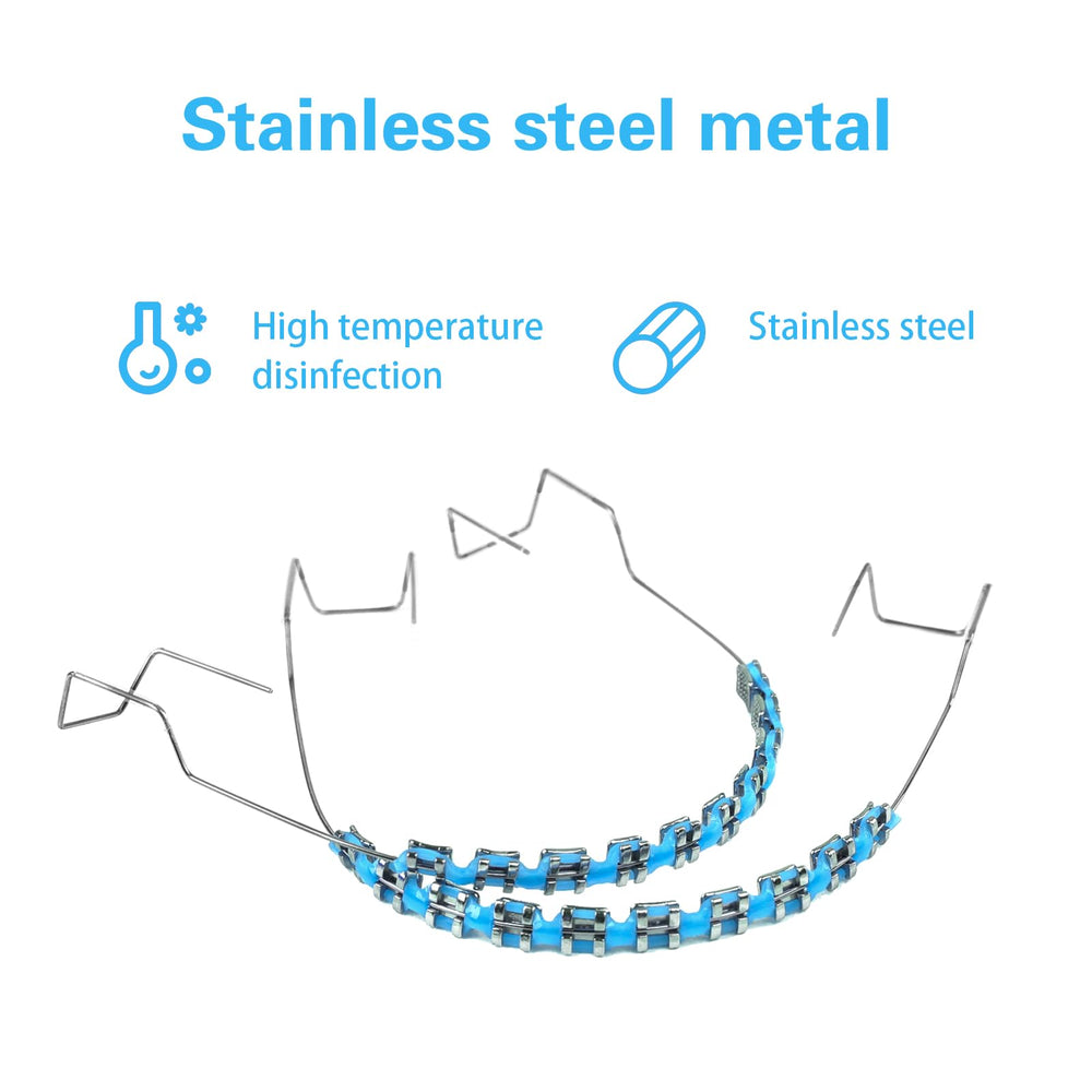 Metal brackets with orthodontic ligatures (two pieces).