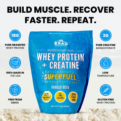 B.rad grass-fed whey ingredient closeup emphasizes clean dairy nutrition.