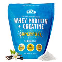 B.rad Superfuel whey-isolate vanilla-bean powder for a smooth protein shake and recovery.
